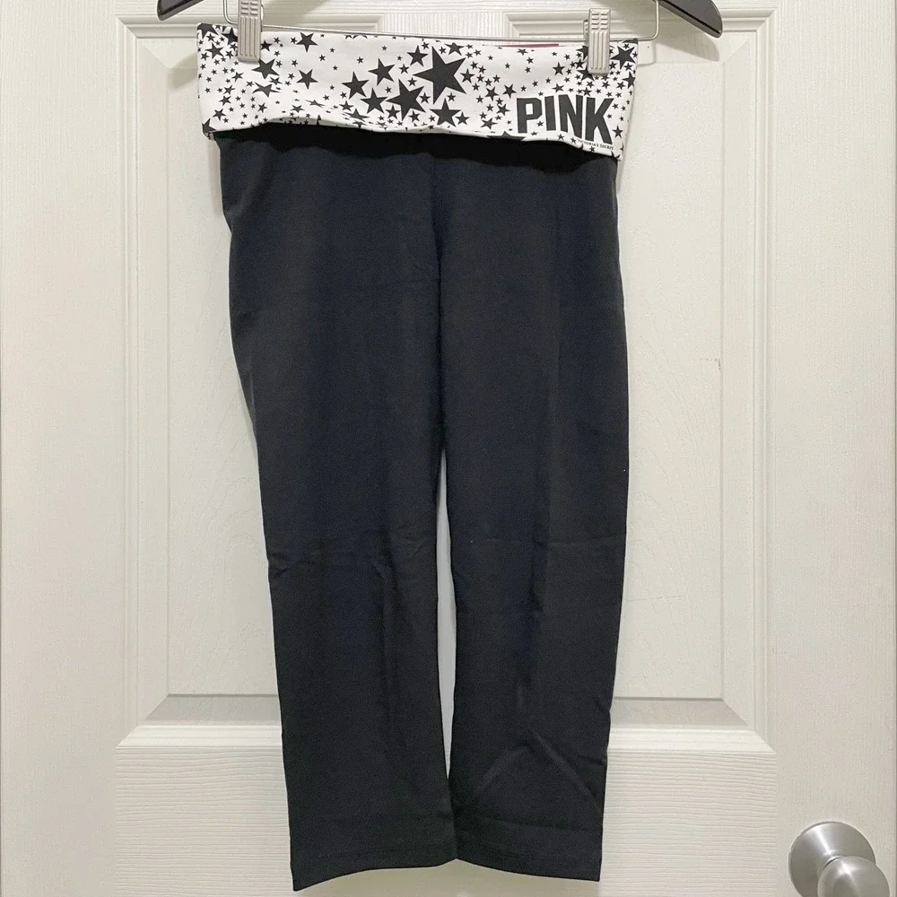 Victorias Secret PINK Foldover Capri Leggings Black White NWT Y2K Stars‎ XS 2012